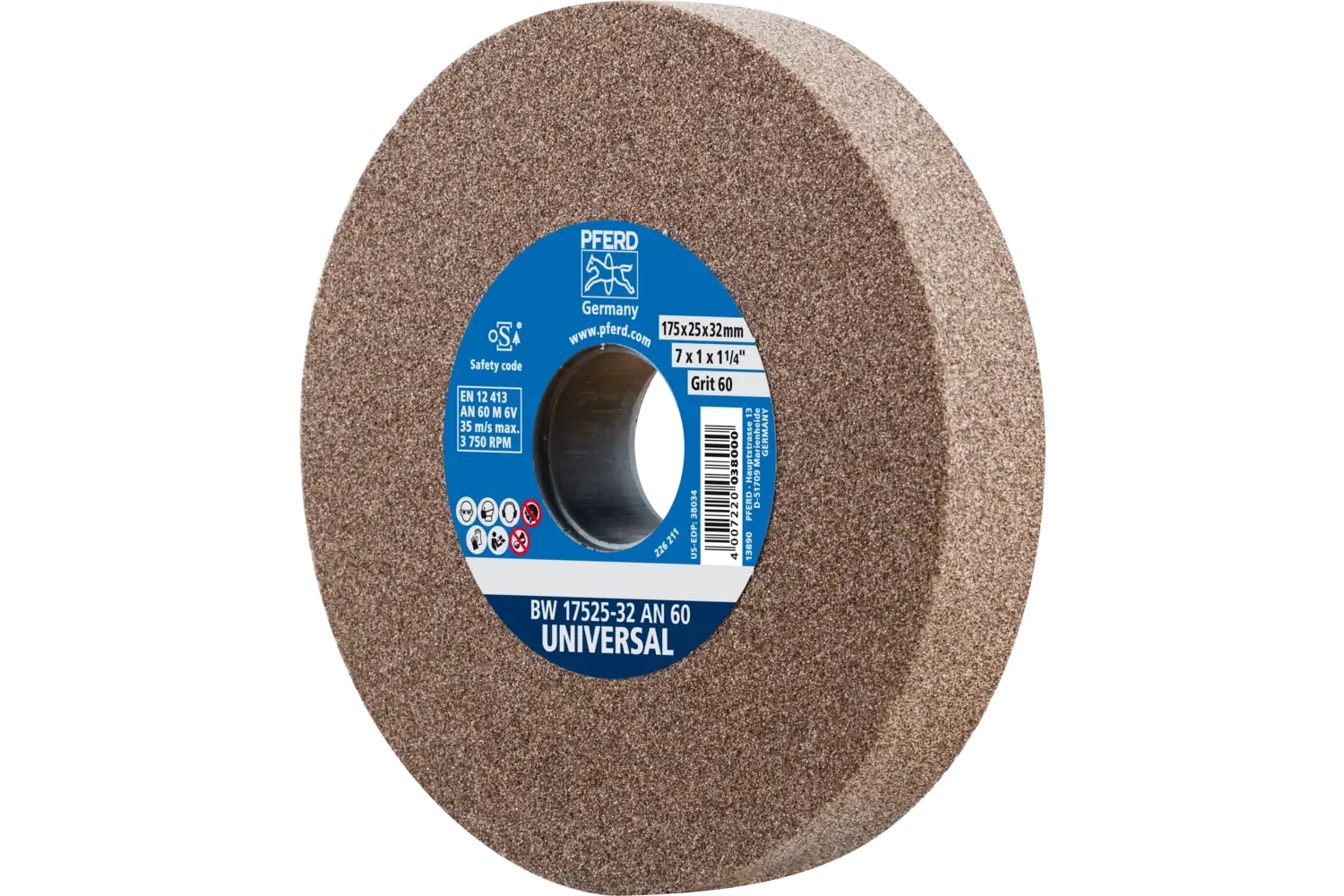 Picture of Pferd Vitrified Bench Wheel, Universal, 7" X 1 X 2, 60 Grit, Aluminum Oxide